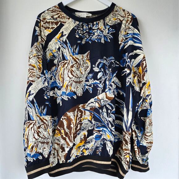 Stella McCartney Designer Cats Floral Long Sleeve Viscose Top Women EU 42 US 6 8